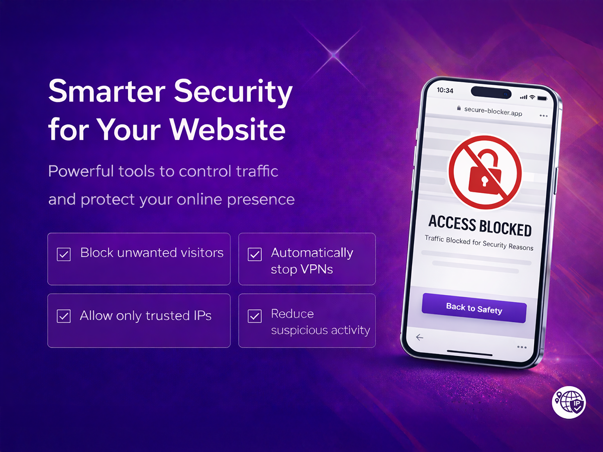 IP Country Block dashboard showing geo-fencing controls and traffic logs
