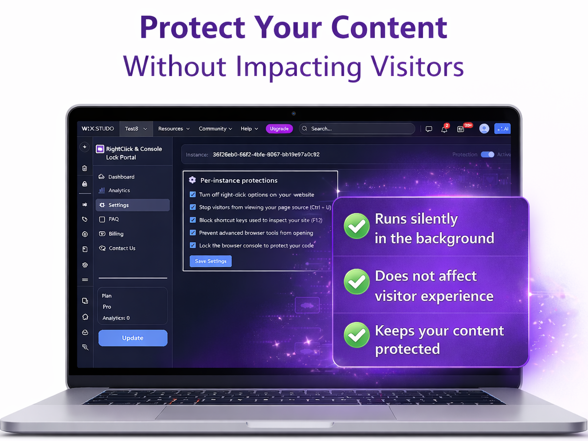Right Click Disable dashboard showing real-time content protection status